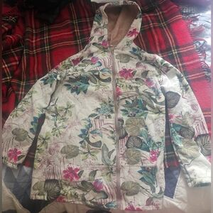 Cellabie Furry Fleece Lined Garden Floral Zipper Front Hooded Jacket  Pocket XL.